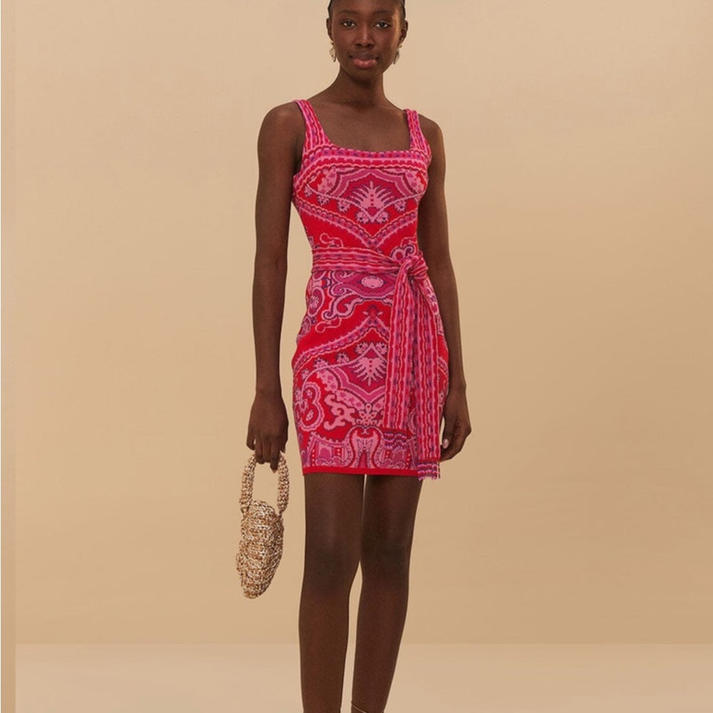 FARM Rio Pink and Red Paisley Mini Dress